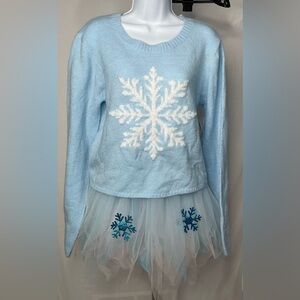 Costume winter snowflake theme:light up tulle skirt,XL snowflake sweater,tights